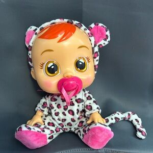 Working Crybaby girl doll orange hair Leopard Print outfit with Pink Accents